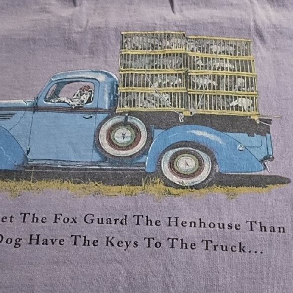 Dalmation Dog Thick Washed Cotton Graphic Humorous T-shirt Antique Truck Chicken - Picture 11 of 13